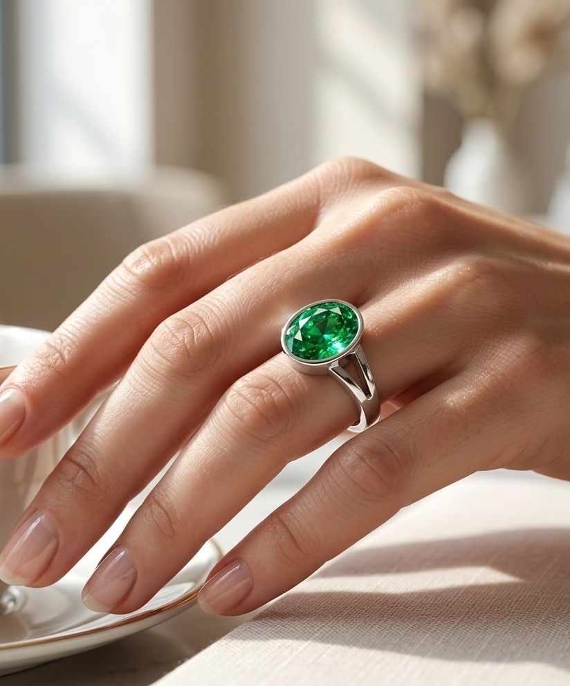 stoneaura Emerald Panna gemstone|Adjustable ring|A+quality stone ring for men&women ‎ Brass Emerald Silver Plated Ring-picture-22