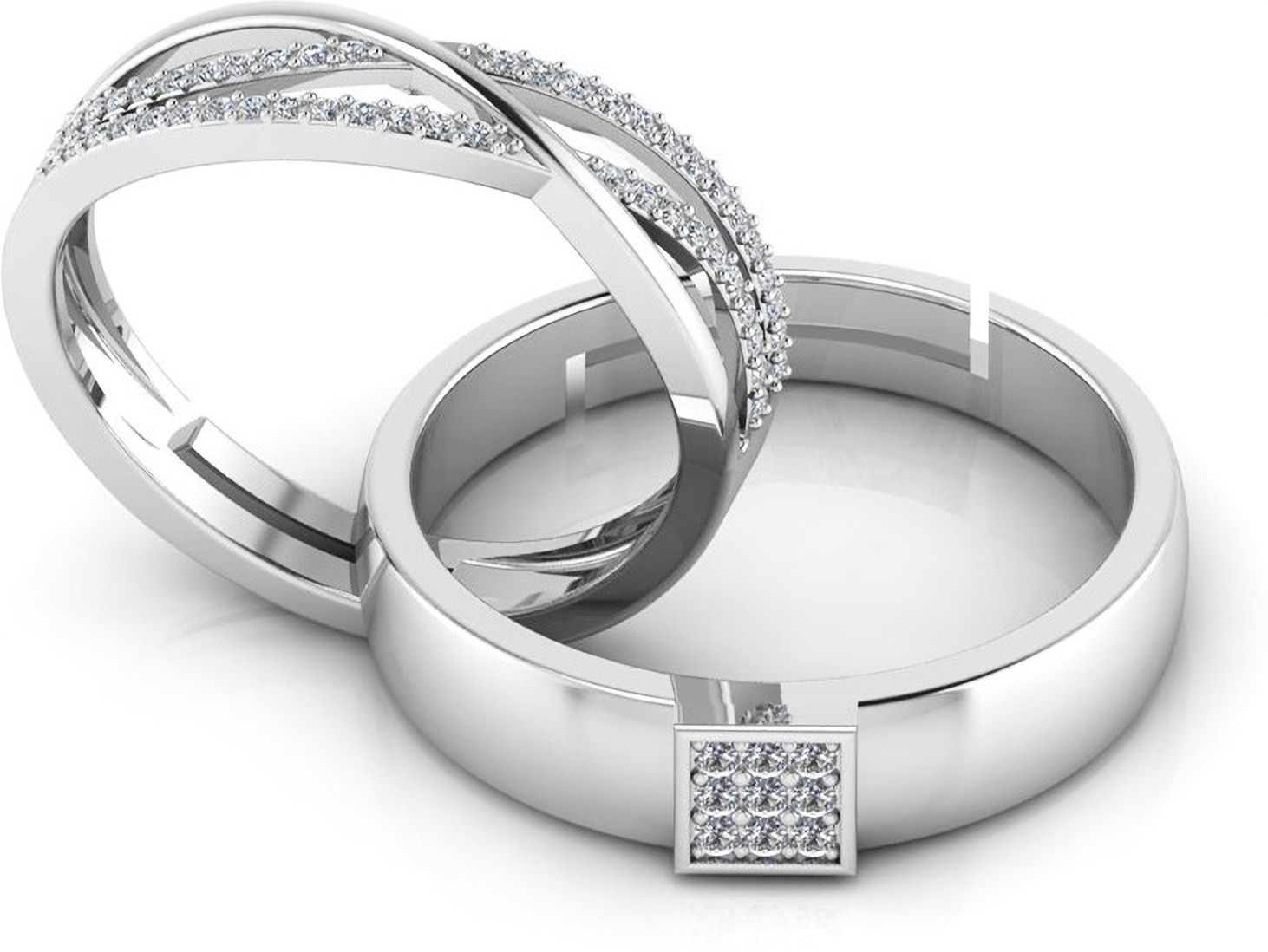 Adjustable Sterling 925 Silver Couple Ring Gift For Lover, 6 Months Warranty Sterling Silver Cubic Zirconia Rhodium Plated Ring-image-1