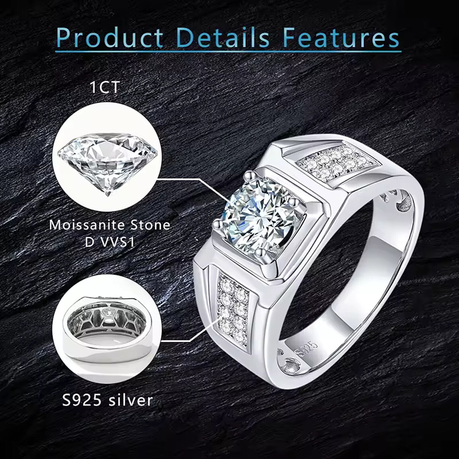 heer collection Exclusive Sterling Silver American Diamond Solitaire Adjustable Ring For Men Boy Stainless Steel Titanium Plated Ring-picture-26