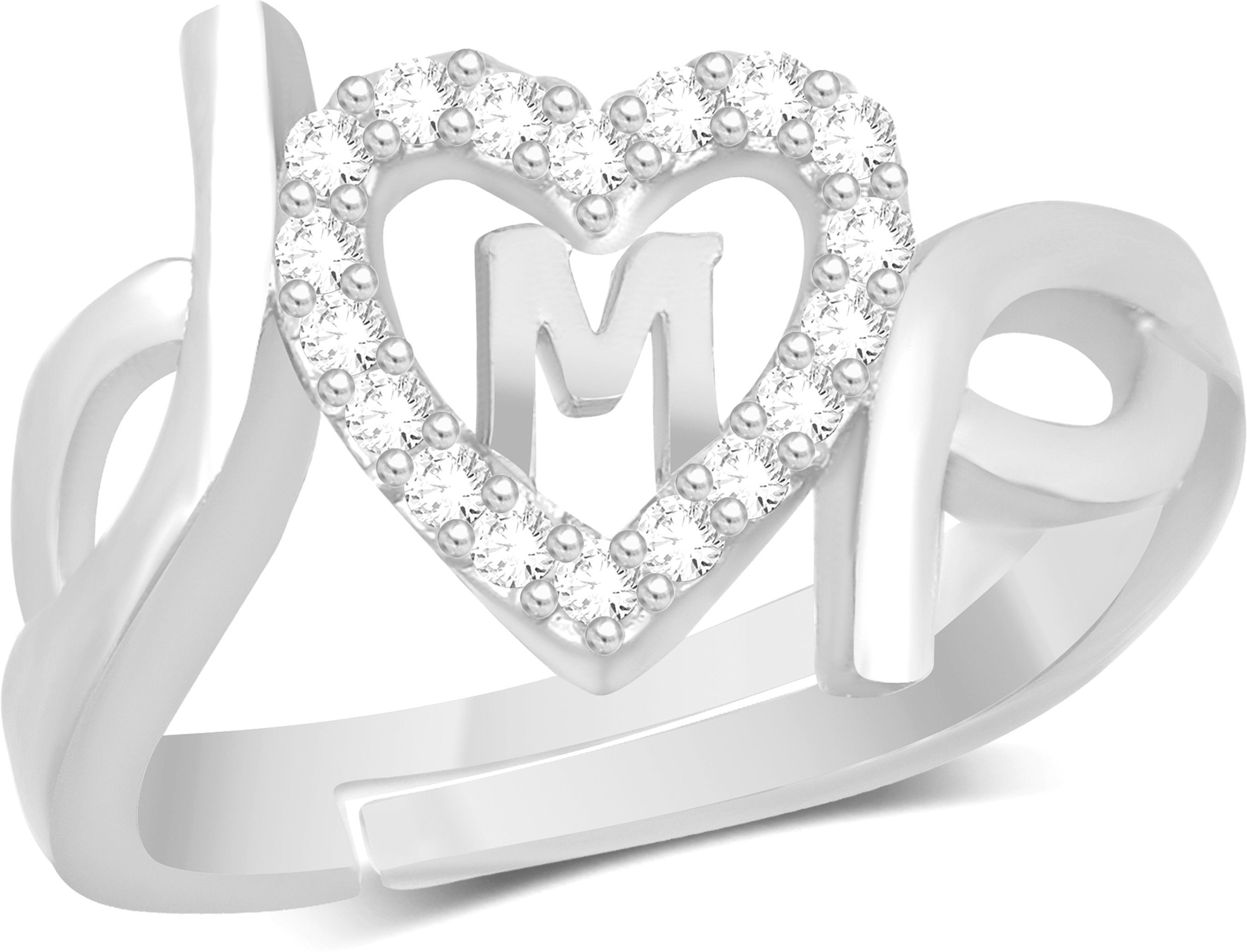 house of common Valentine Love Initial Letter M Ring for Girls stylish design Silver plated ring Brass Cubic Zirconia Silver Plated Ring-picture-38