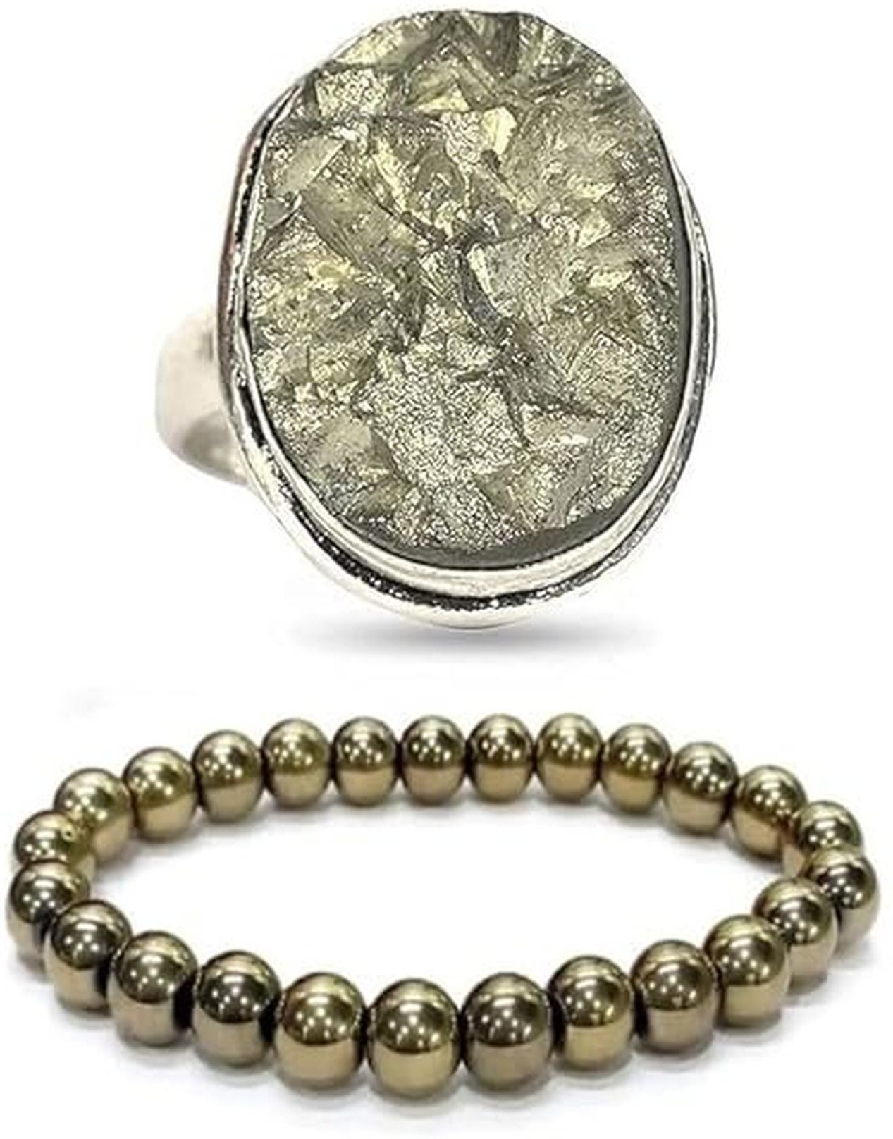 vibesle Natural Pyrite Ring with Adjustable Size and Golden Pyrite Bracelet Stone Crystal Ring-picture-23