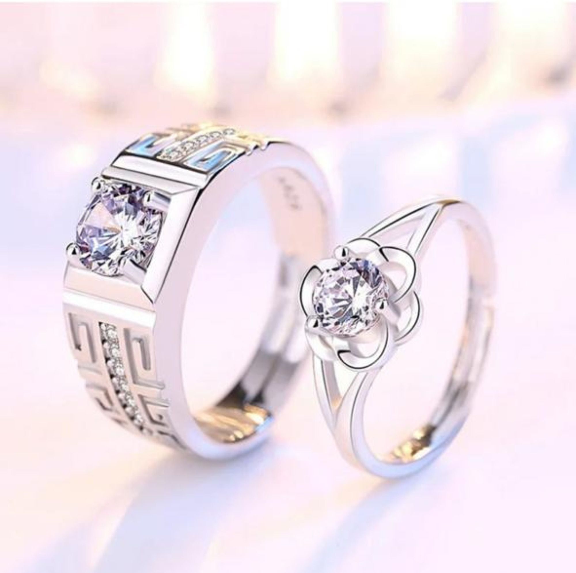 Flaring couple ring Alloy Cubic Zirconia Silver Plated Ring-image-0