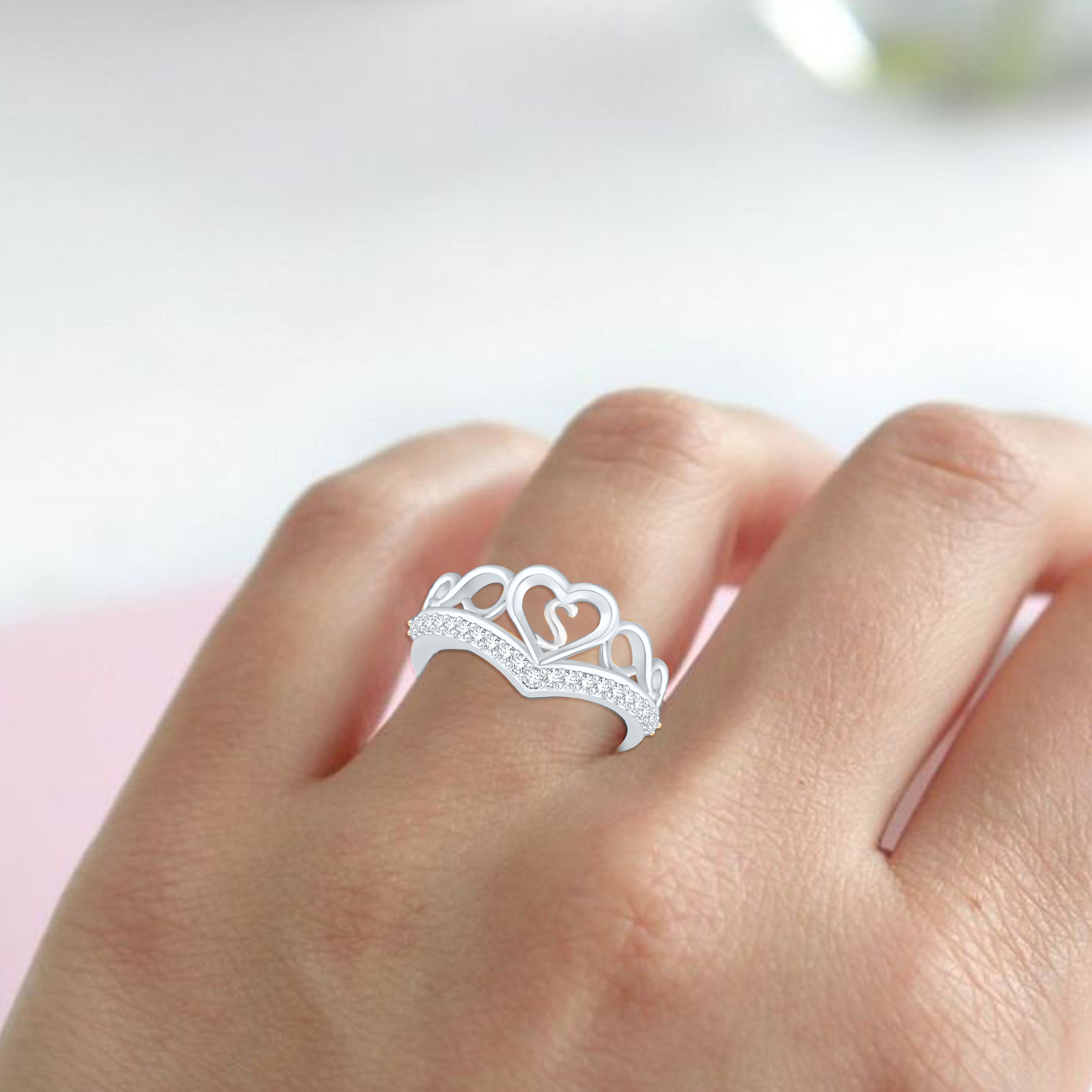 Valentine Ring Heart Alphabet 'S' Promise Propose Engagement Wedding Anniversary Brass, Stainless Steel, Copper, Alloy Cubic Zirconia Silver Plated Ring-image-15