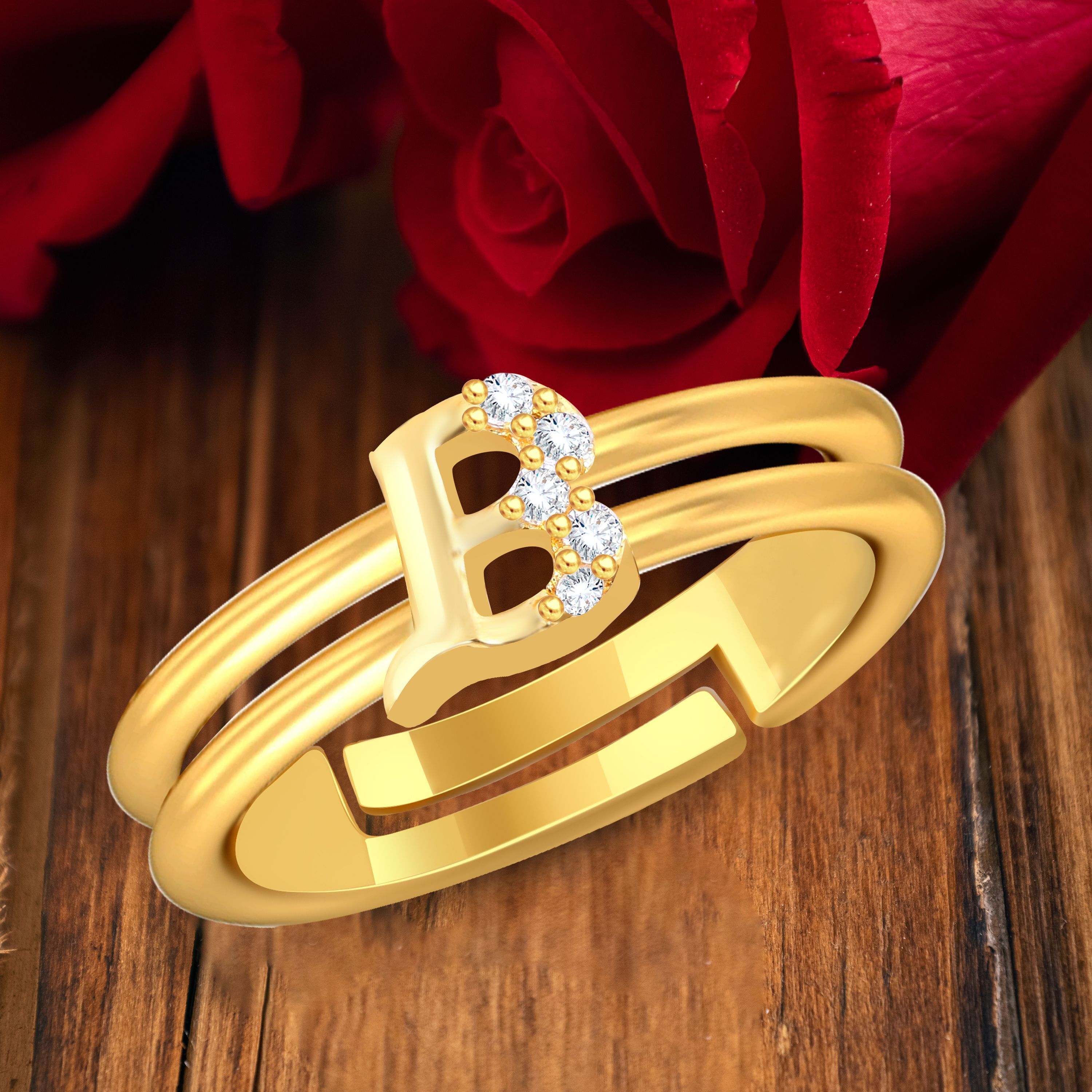 house of common Alloy Gold plated Valentine collection Initial''B''Letter with heart ring Brass Gold Plated Ring-picture-48