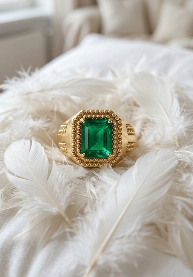 stoneaura Emerald Panna gemstone|Adjustable ring|A+quality stone ring for men&women Brass Emerald Gold Plated Ring-picture-14