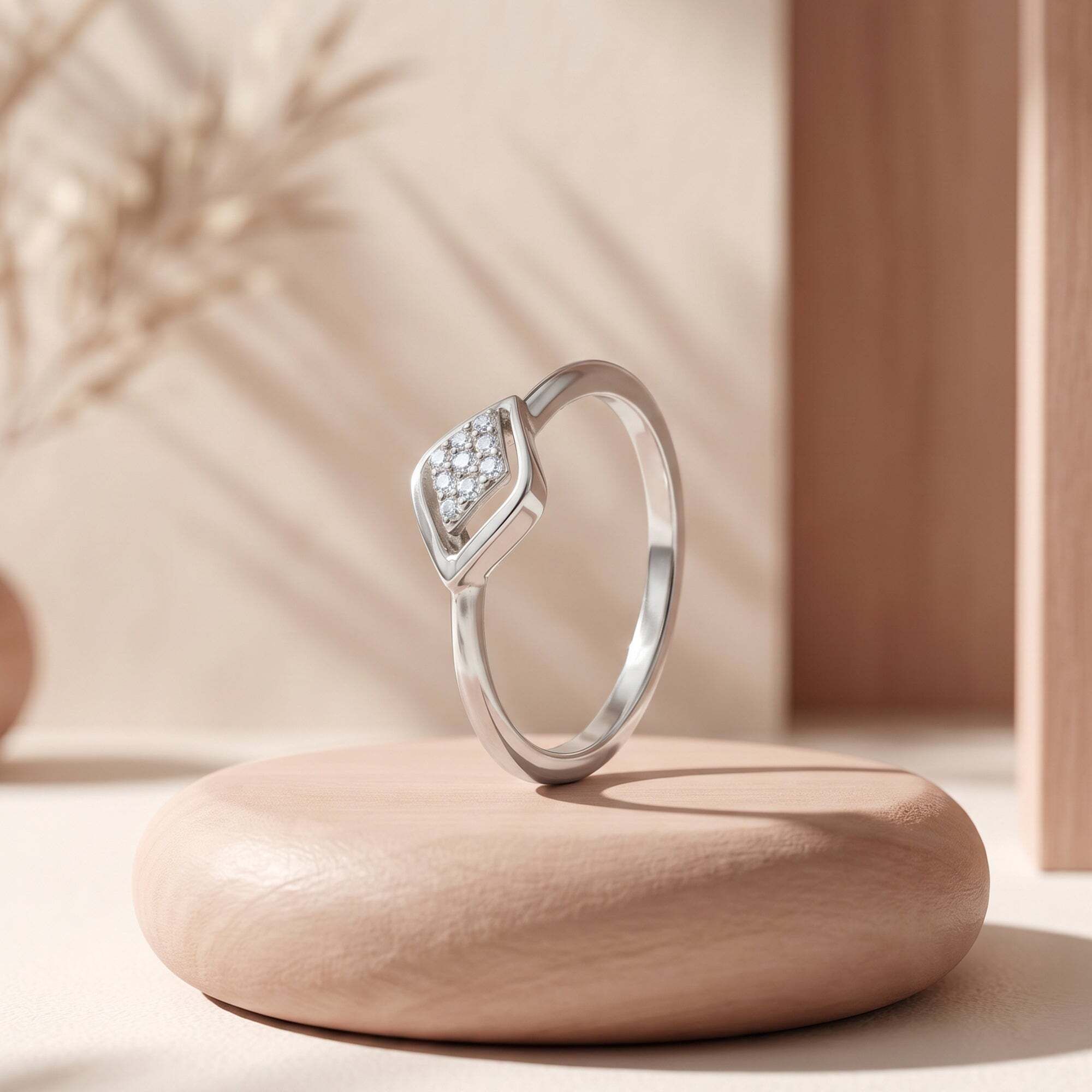 giva Silver Lyra Geometric Ring, Fixed Size Sterling Silver Zircon Rhodium Plated Ring-picture-44