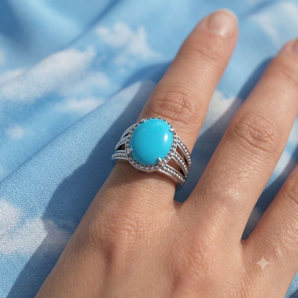 Firoza Gemstone Adjustable Ring With Lab Certificate Brass Turquoise Silver Plated Ring-image-38