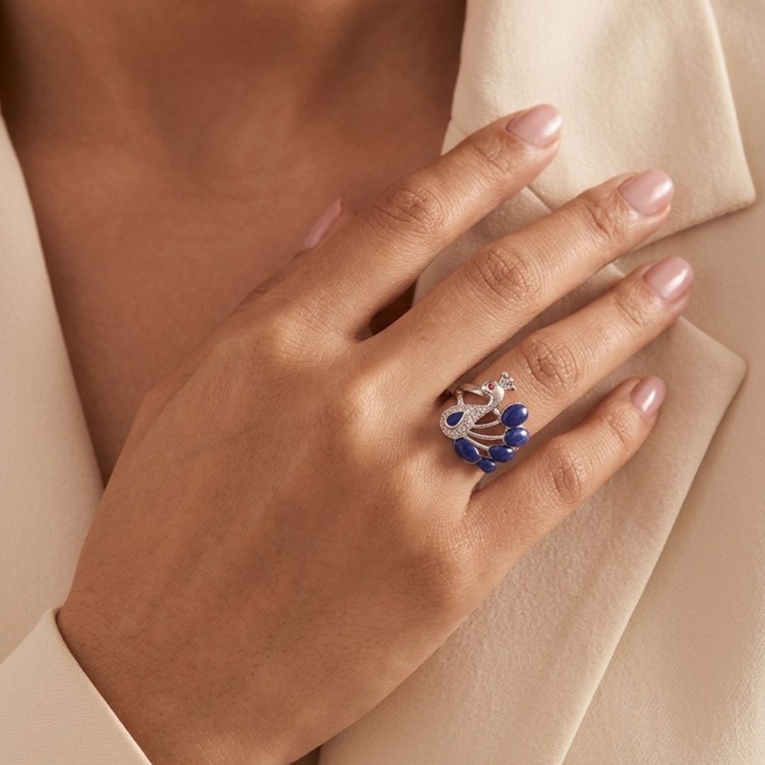 Peacock Blue Silver Ring-image-37