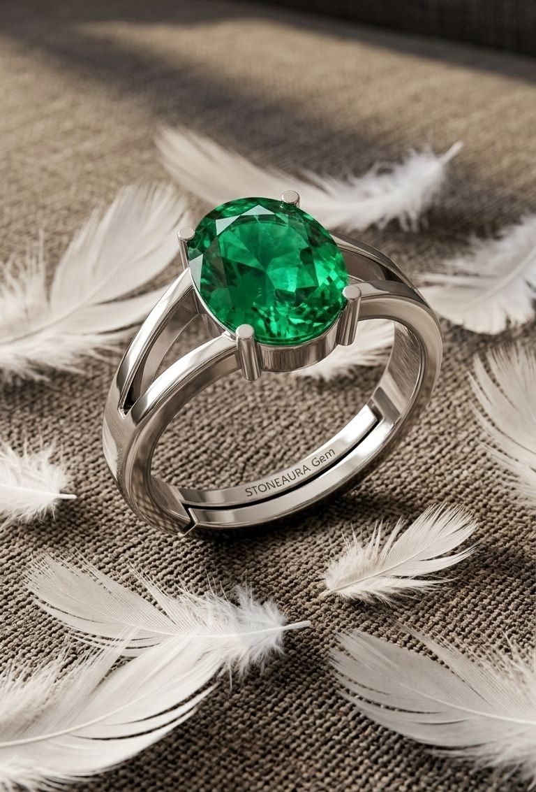 stoneaura Emerald Panna gemstone|Adjustable ring|A+quality stone ring for men&women ‎ Brass Emerald Silver Plated Ring-picture-13