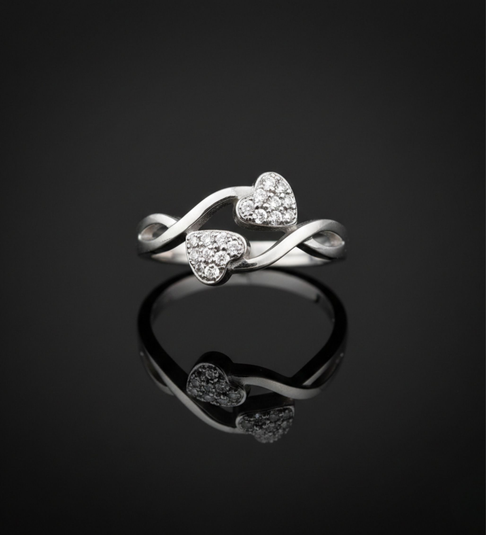 beena gems & jewellers 925 Sterling Silver Cubic Zirconia Double Heart Ring Sterling Silver Cubic Zirconia, NA Sterling Silver Plated Ring-picture-26