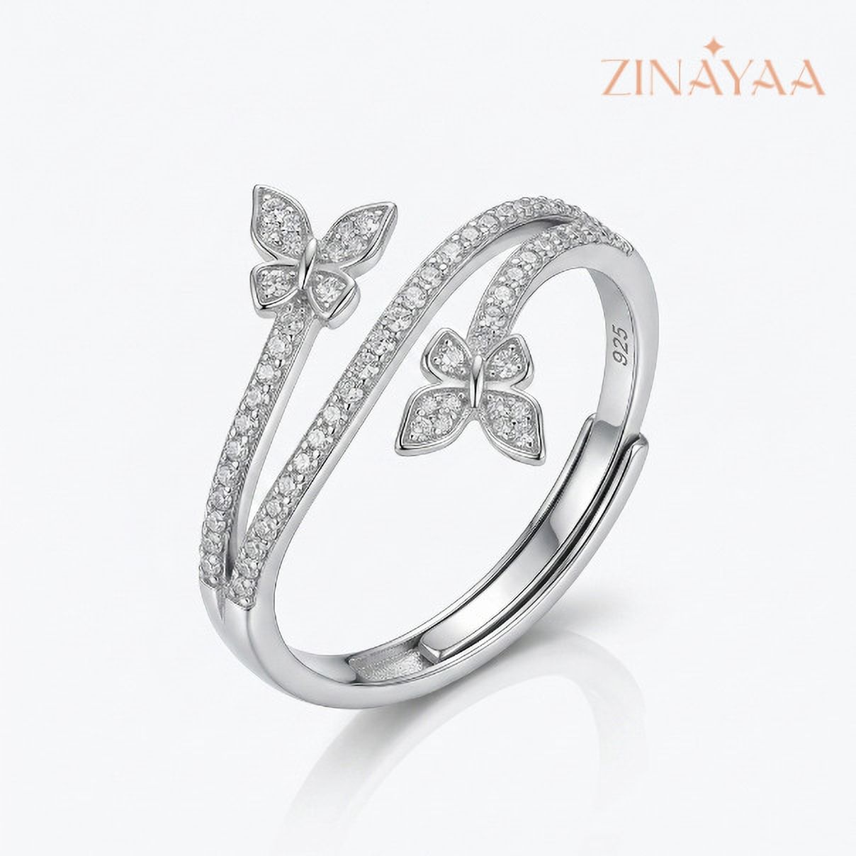 Zinayaa 925 Sterling Silver Butterfly Wrap Ring for Women Sterling Silver Zircon Rhodium Plated Ring-image-36