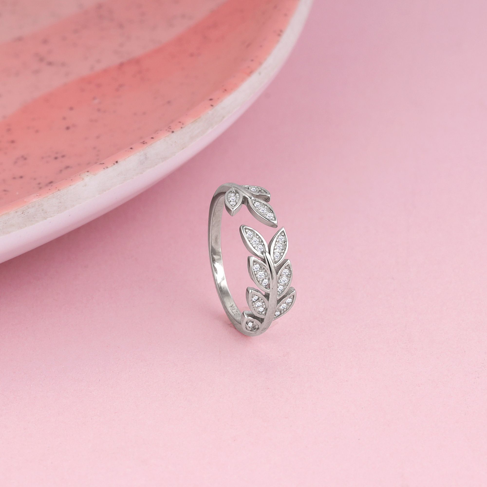 giva 925 Silver Anushka Silver Zircon Leaf Ring|Lifetime Plating|6 Month Warranty Sterling Silver Cubic Zirconia Rhodium Plated Ring-picture-10
