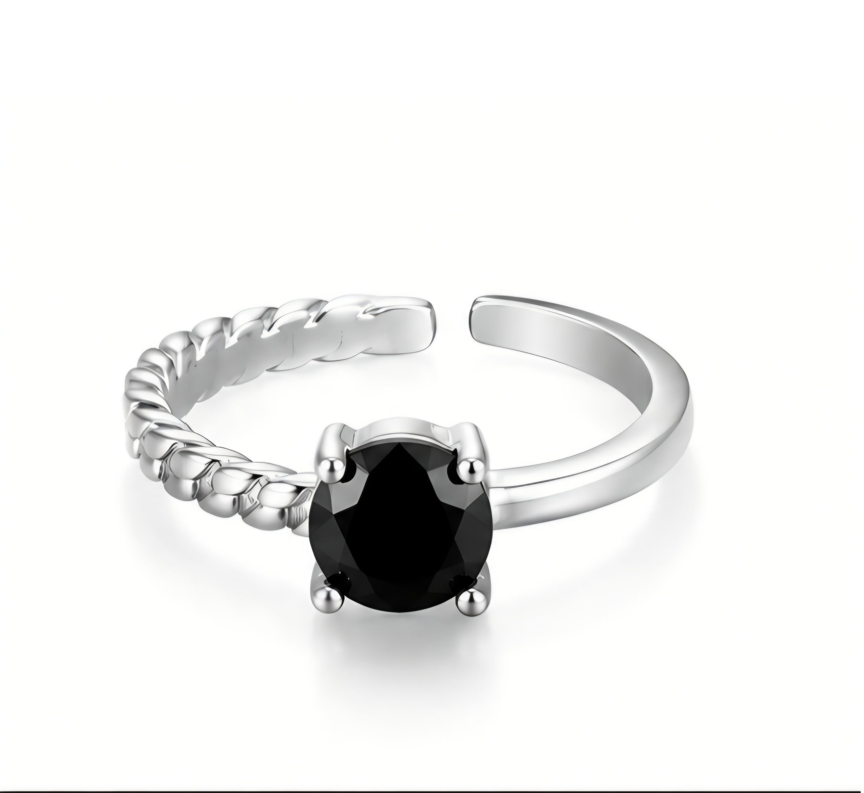 Sterling Silver Adjustable Black Stone Ring for Women & Girls Sterling Silver Cubic Zirconia Rhodium Plated Ring-image-3