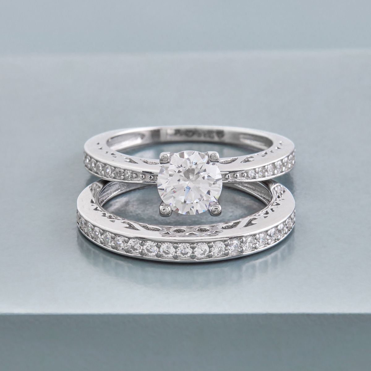 White Rhodium-Plated Zircon 92.5 Sterling Silver Finger Ring Sterling Silver Zircon Rhodium Plated Ring-image-30