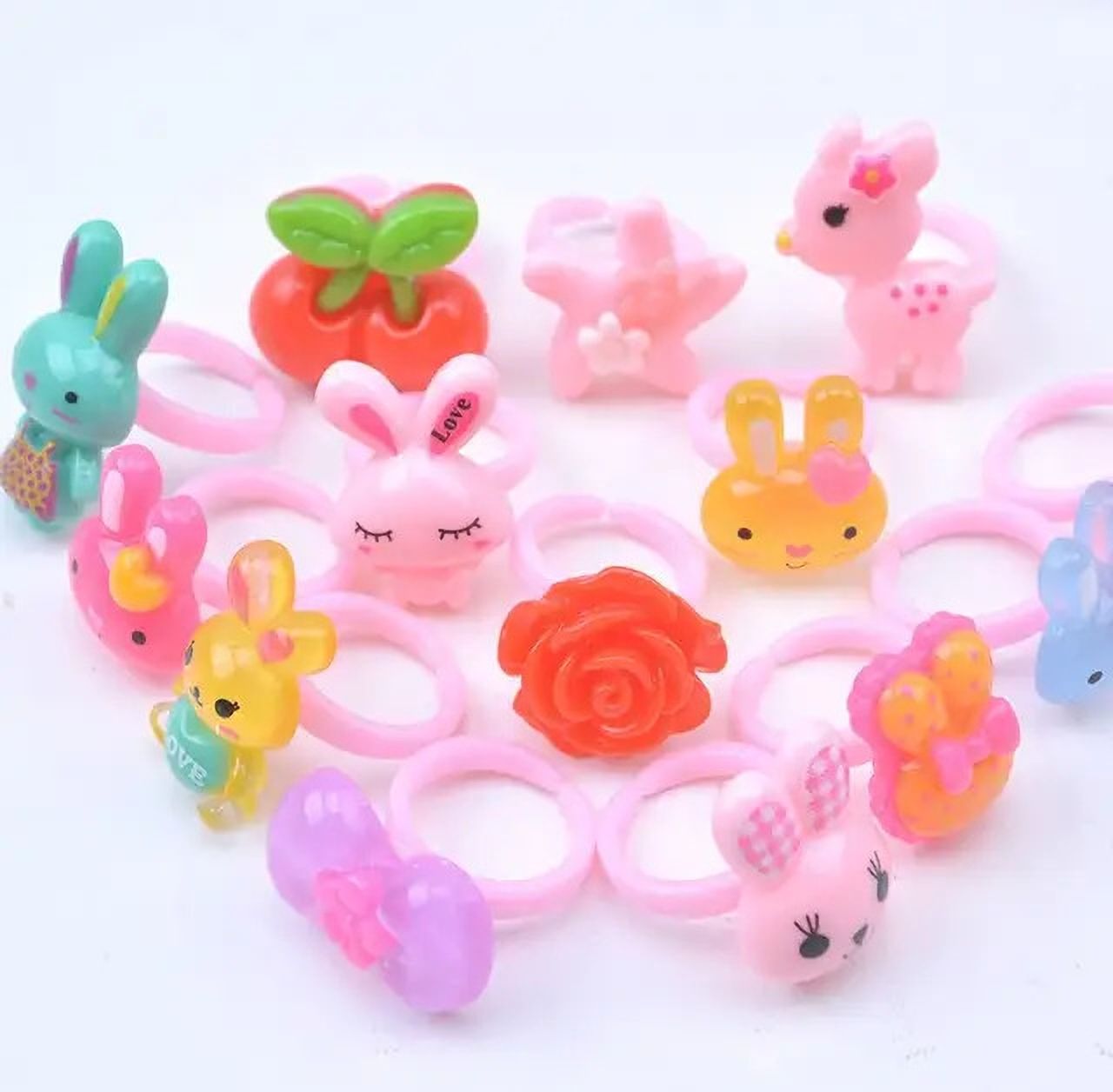 kela devi 12 Stylish Cute Cartoon Toy Finger Rings for Playful Kids Girls and Boys Plastic Ring Set-picture-11