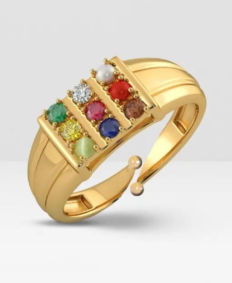 Nine planetry stones Navgrah finger ring Men Women 9Gems Stones Ring Brass Gold Plated Ring-image-46