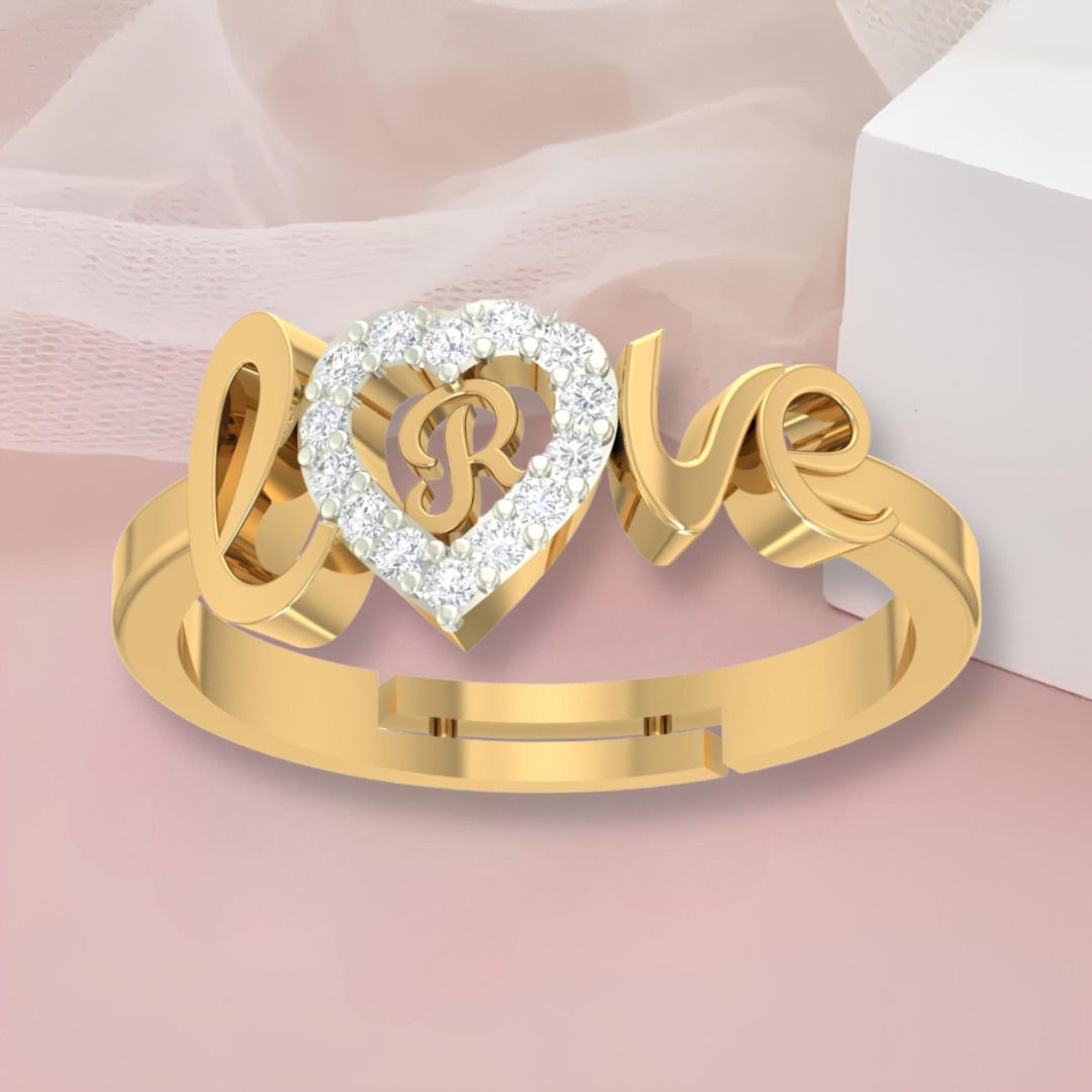 Love Collection letter R Adjustable Valentine Heart Design Gold plated Ring Brass Cubic Zirconia Gold Plated Ring-image-12
