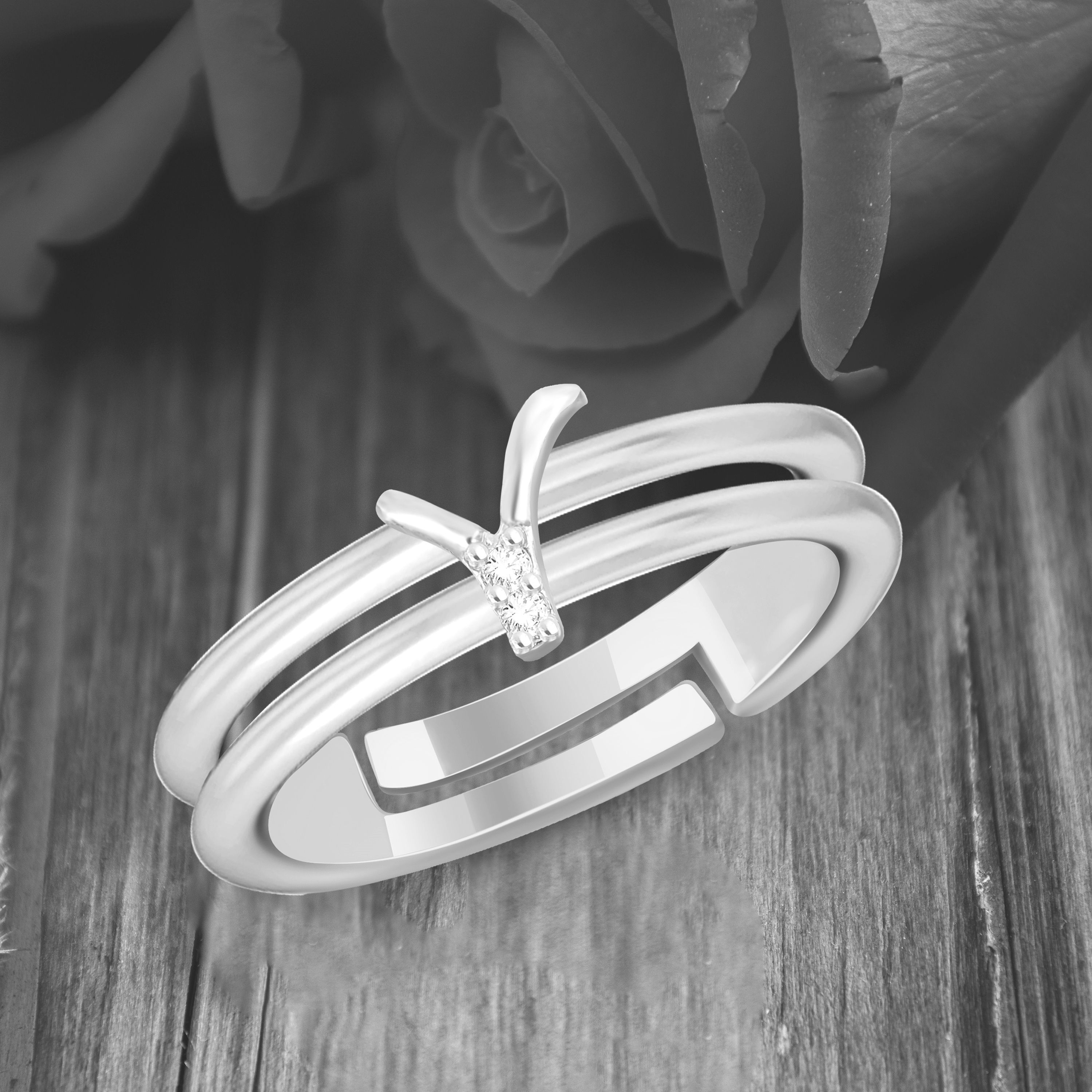house of common Alloy Rhodium plated Valentine collection Initial''Y''Letter with heart ring Brass Silver Plated Ring-picture-49