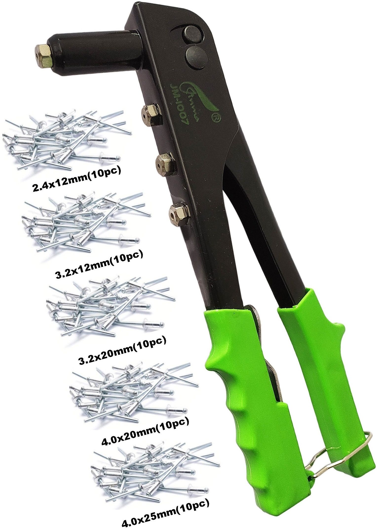 new Non Slip 10" Rivet Gun and 50 Blind Rivets, Riveter Nail Gun, Pop Riveter Medium Duty Squeeze Rivet Gun