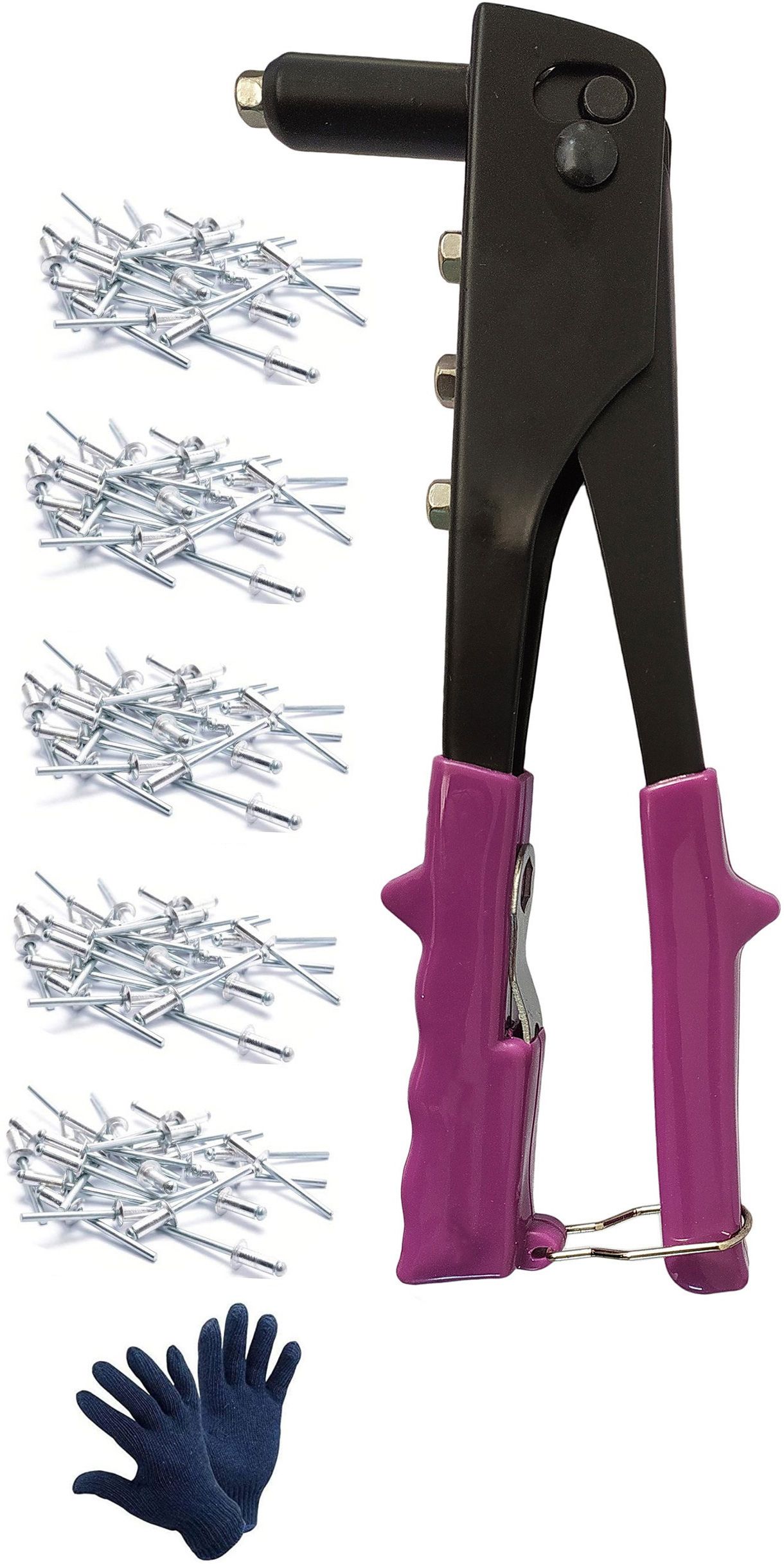 Purple Hand Rivet gun 10.5” with 50 Rivets and Gloves Medium Duty Slow Hitting Rivet Gun-image-11