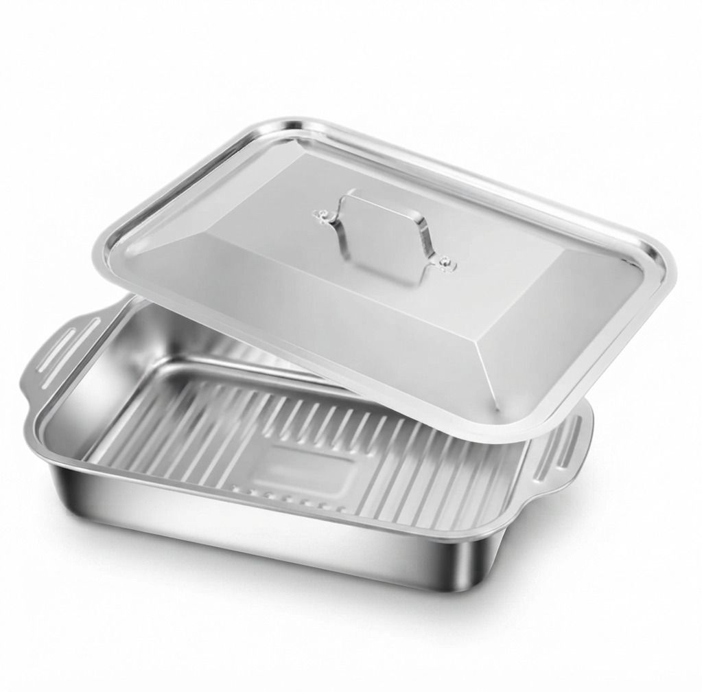 gyanadh Stainless Steel Roasting Pan with Lid Deep Baking Tray Oven Roaster Tray-picture-12