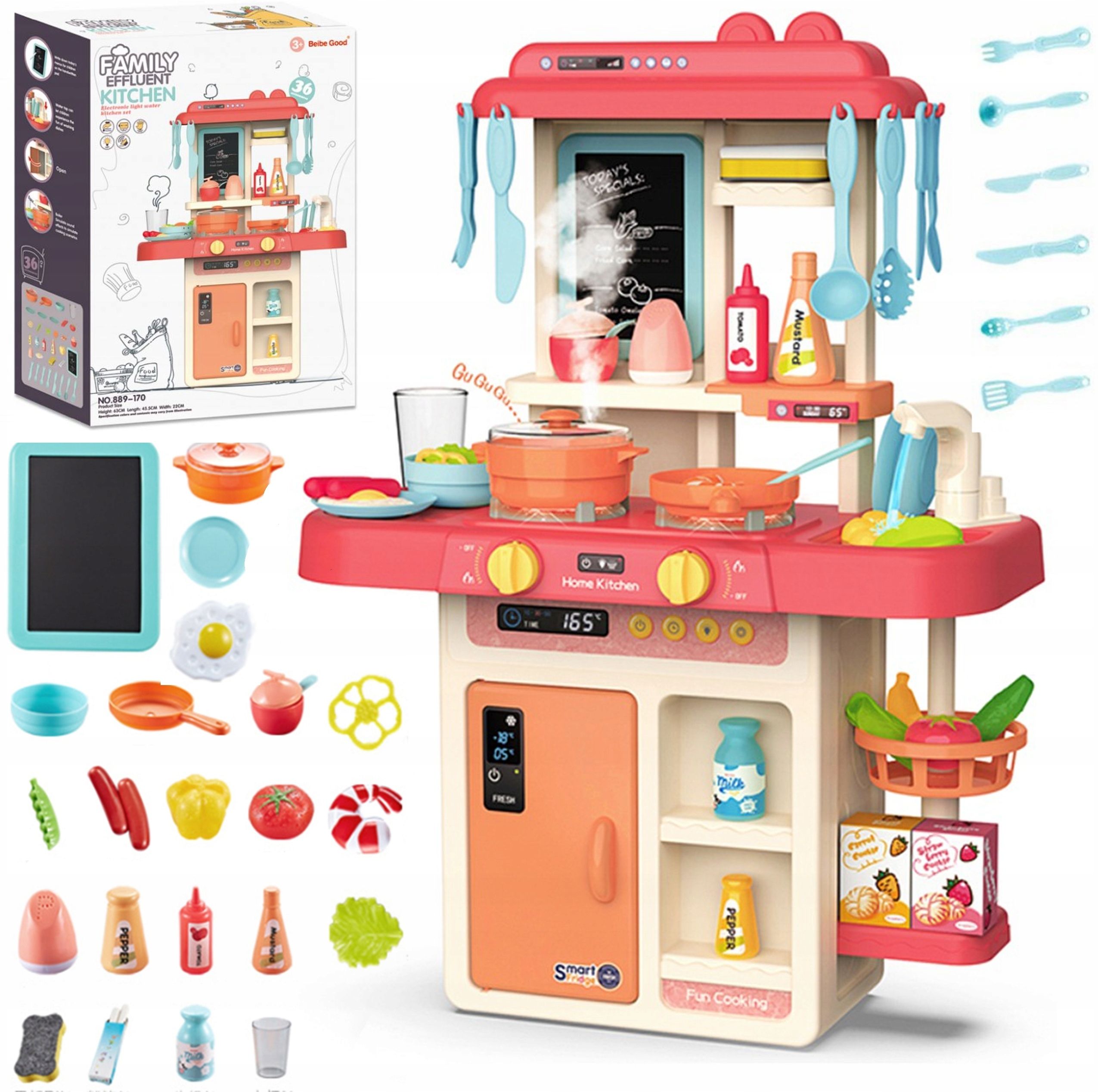 42 pcs Kitchen Set for Kids Girl 42-Piece , Smoky, Music,Real Water Tap