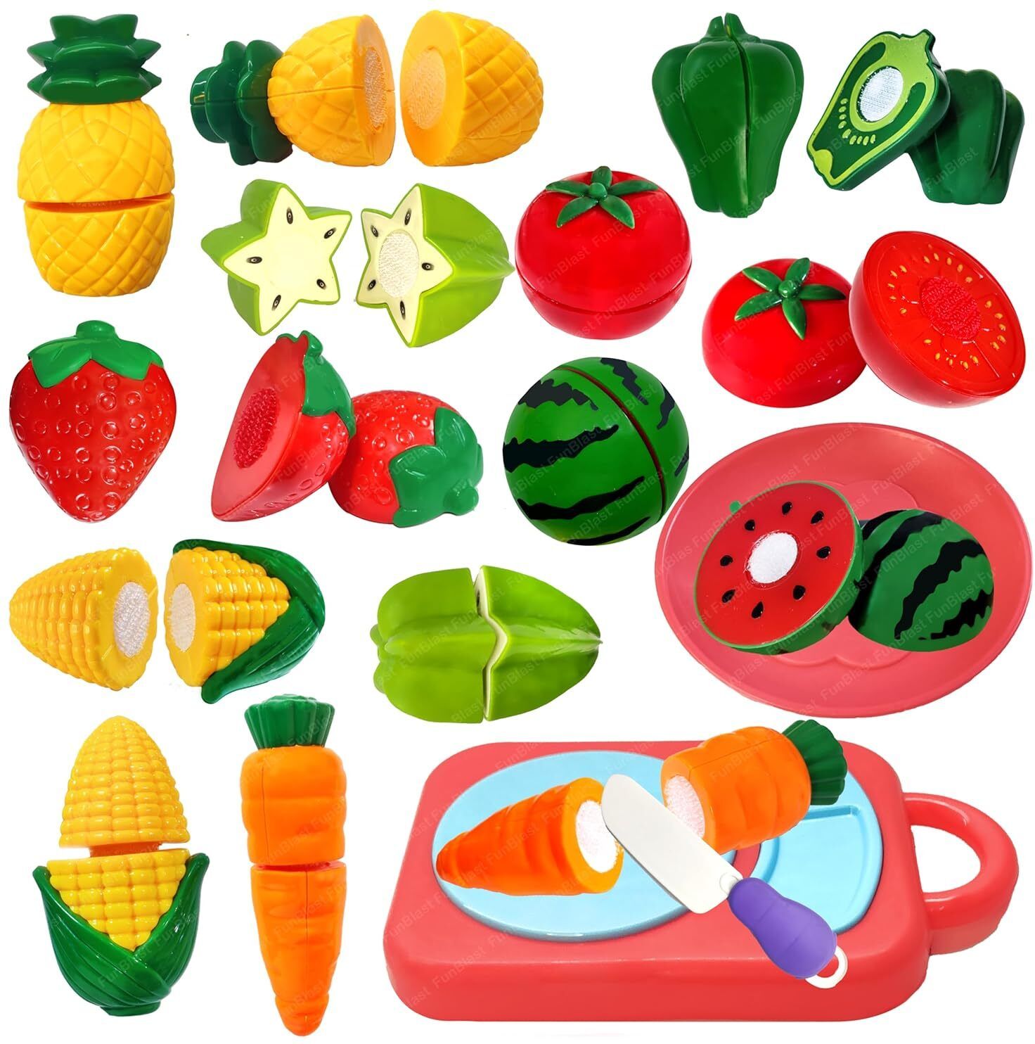 Fruits and Vegetables Play Set Toys - 11 Pcs Realistic Sliceable Cutting-image-14