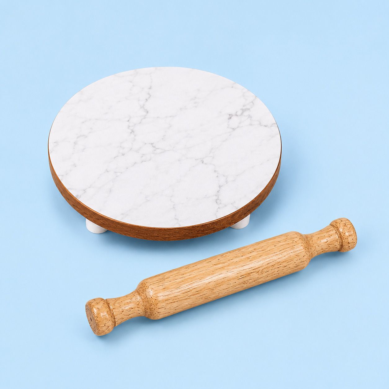 Mini Wooden Chakla Belan Set for Kids | 14 cm Marble Look Wooden-image-10