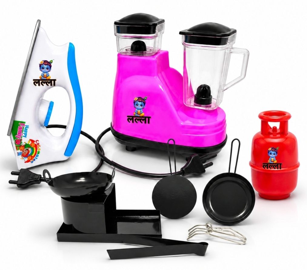 lalla Miniature Toy Mixer, Iron Press, Kitchen Set with Cylinder Toys for Girls, 9pcs-picture-42