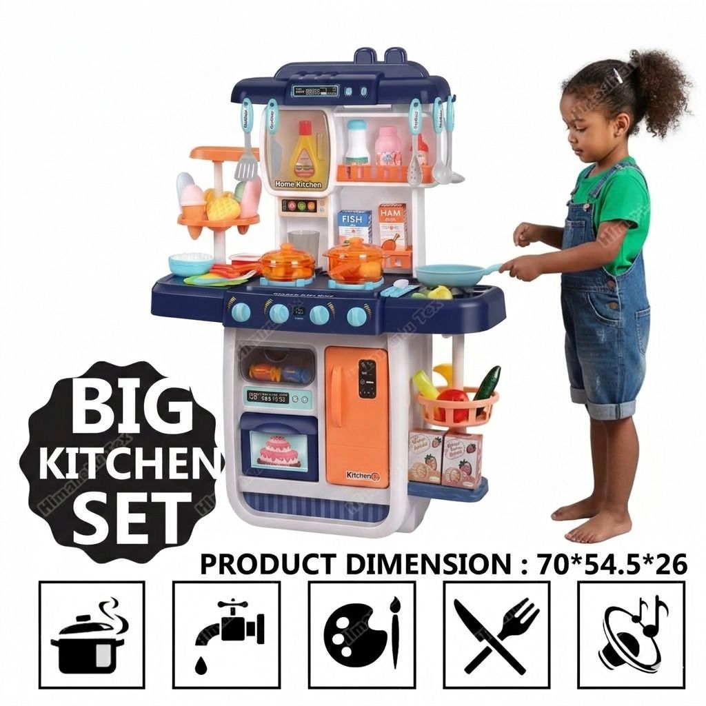 Kids Play Kitchen Realistic Lights, Sounds, Spray and Running Water Sink Toys-image-0