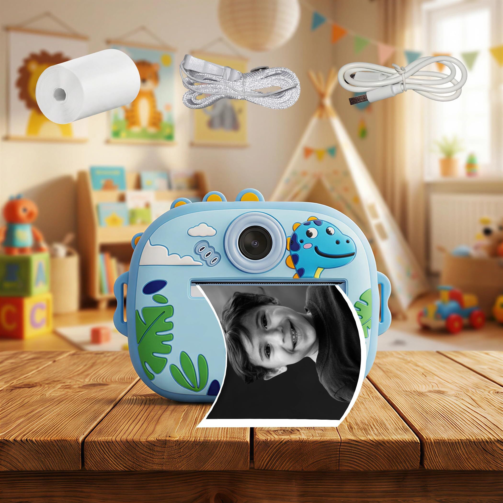 Dino Instant Print Camera for Kids 1080P HD Digital Camera Printer