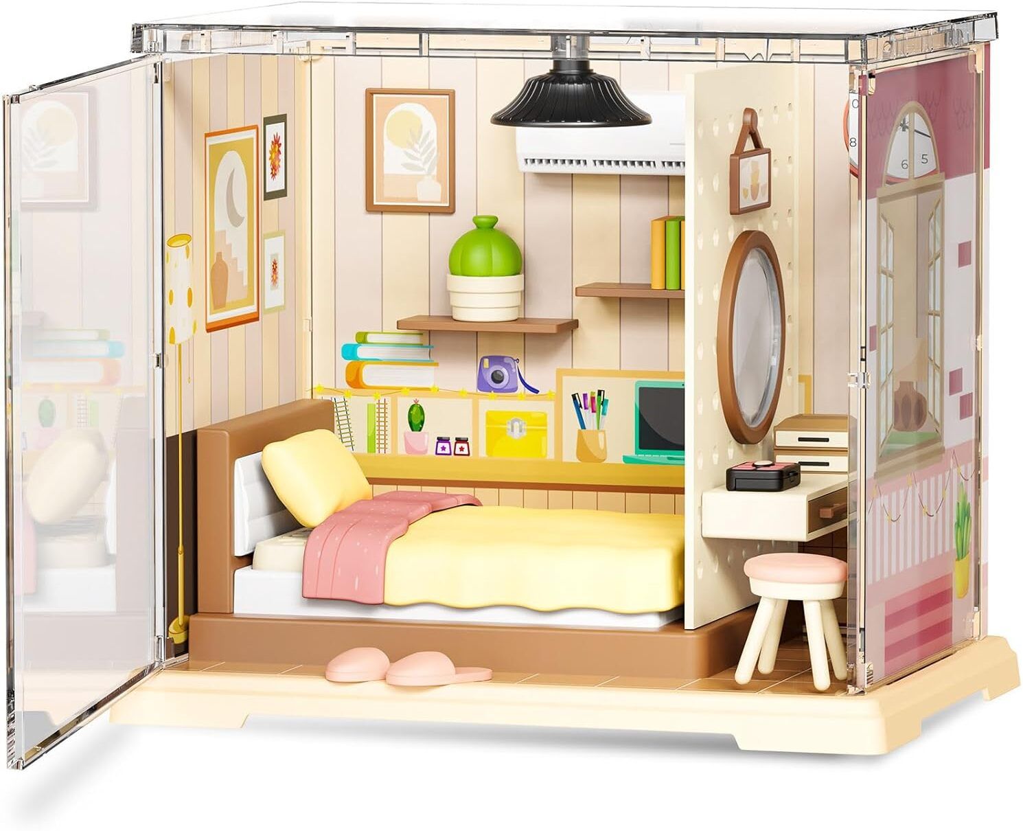 Bedroom Dollhouse for Girls, DIY Miniature with Warm LED Light, 55 PCS-image-19