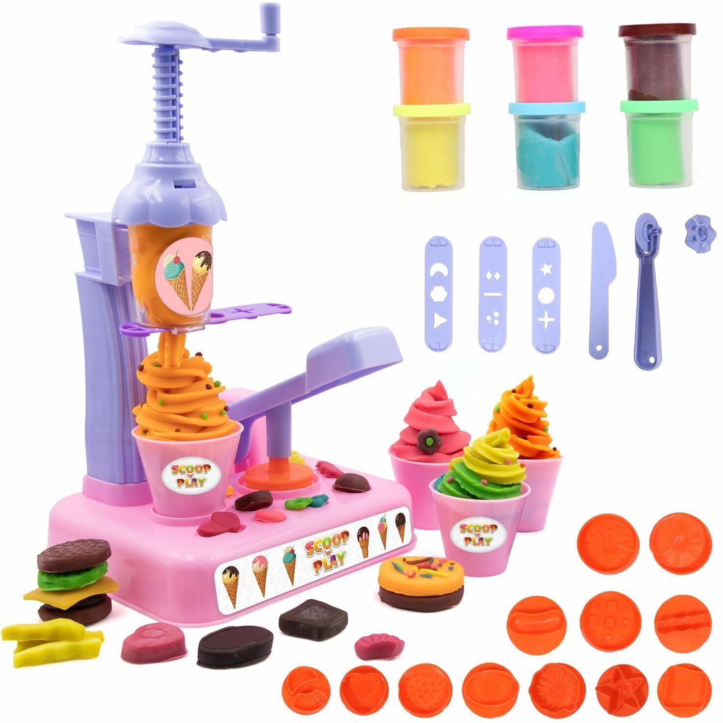 dwarkathis creation Kids Ice Cream Maker Clay Play Set with Extruder Machine, Color Dough, Tools-picture-26