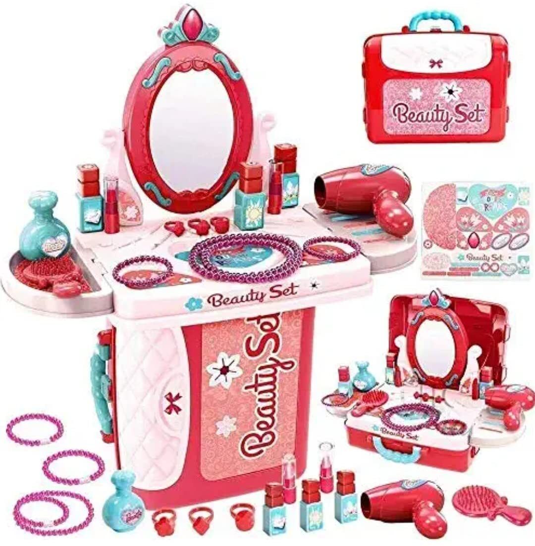 veryke Beauty Set Suitcase Toy for Kids Girls 3 in 1 Suitcase Kit with Makeup Play Set-picture-18