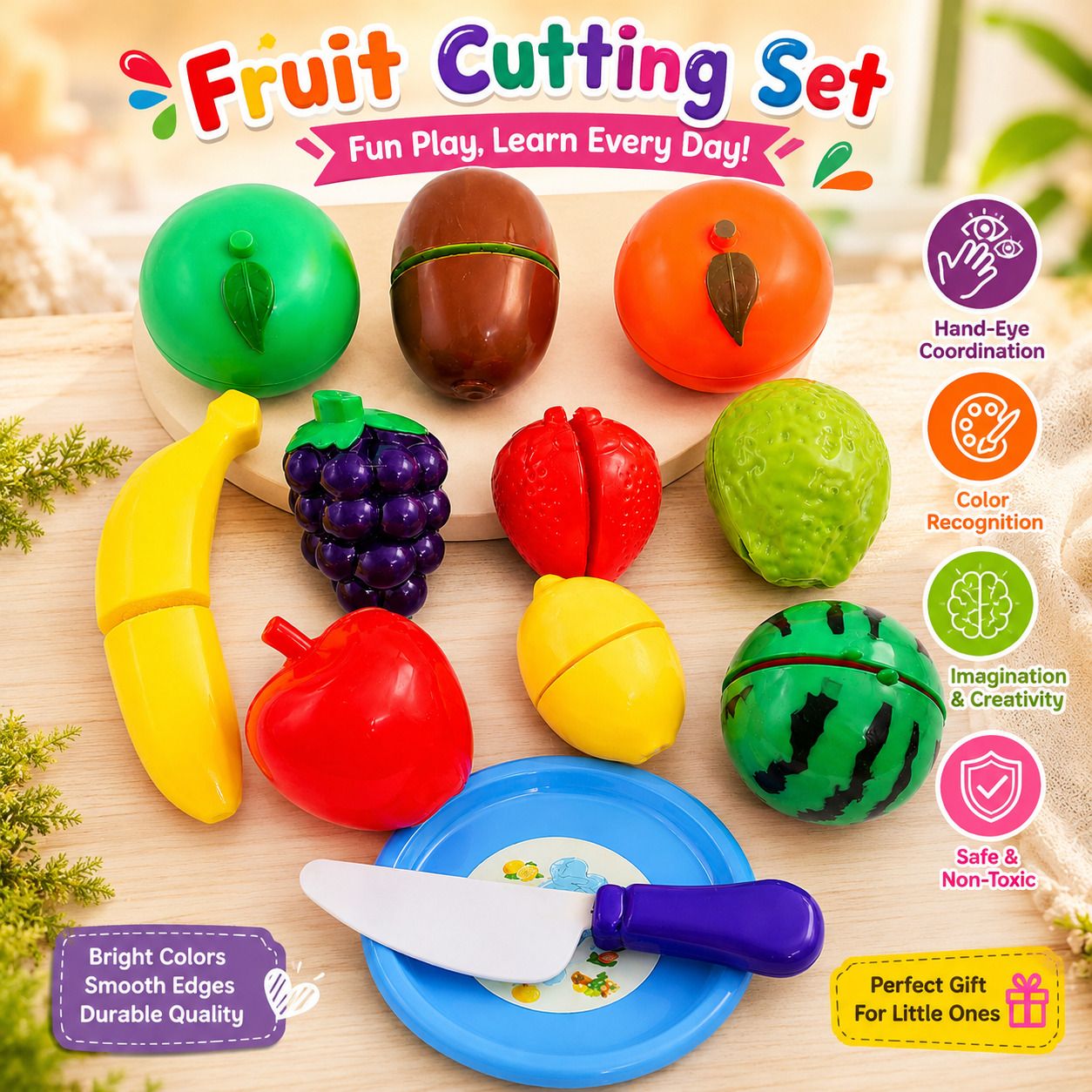 Cutting Fruits Toy with Knife 12 pcs, Multicolor-image-1