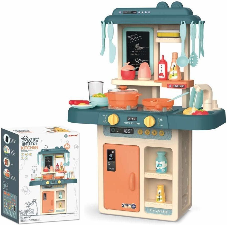 Kids 36-Piece Kitchen Playset, with Realistic Lights & Sounds, Play Sink with Running Water,Dessert Shelf Toy & Kitchen Accessories Set-image-48