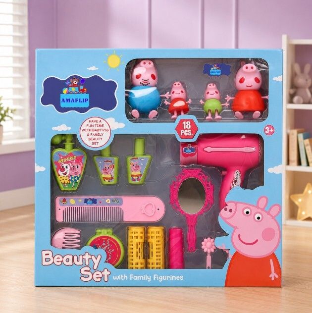 Kids Beauty Salon Play Set with Family Figurines Pretend Makeup Kit-image-23
