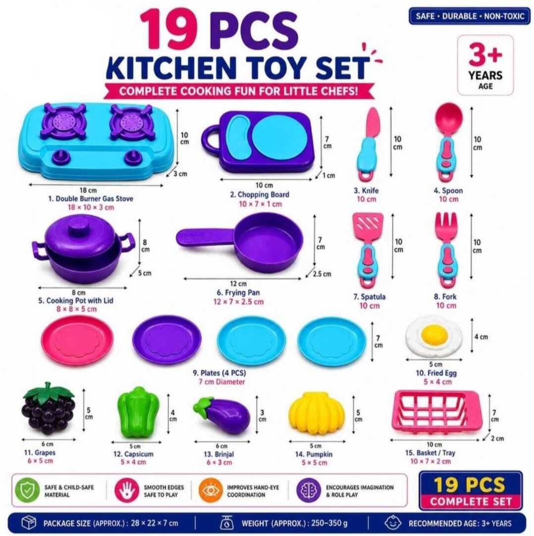 19 Pcs Kids Kitchen Toy Set with Cooking Accessories-image-35