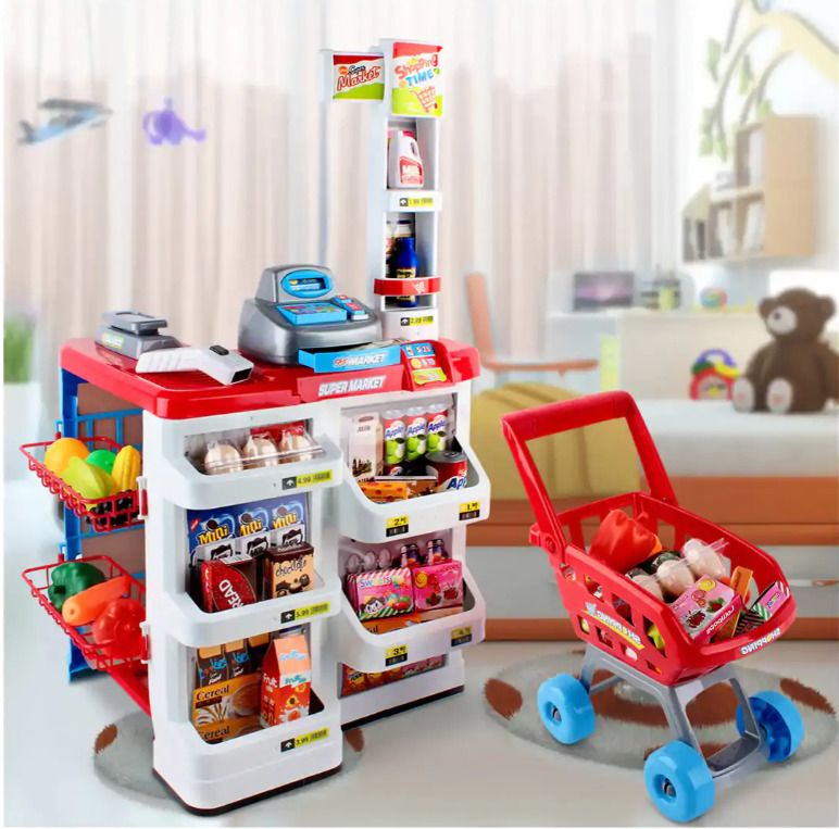 Shopkeeper Working Scanner Register Shopping Cart Play Money Grocery Store-image-27