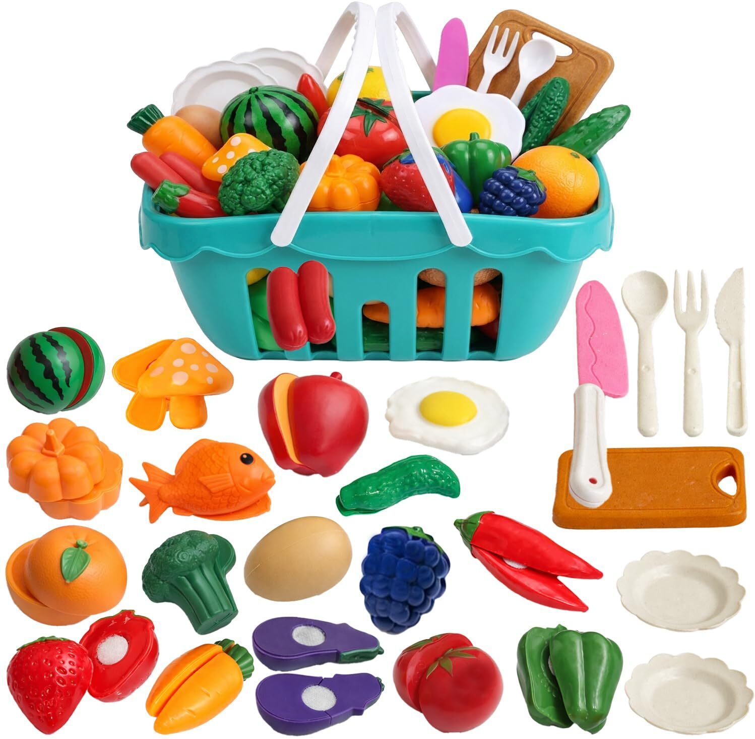 Fruits & Vegetables Toys, 26 Pcs; Realistic Sliceable Cutting Pretend Play Toys-image-32