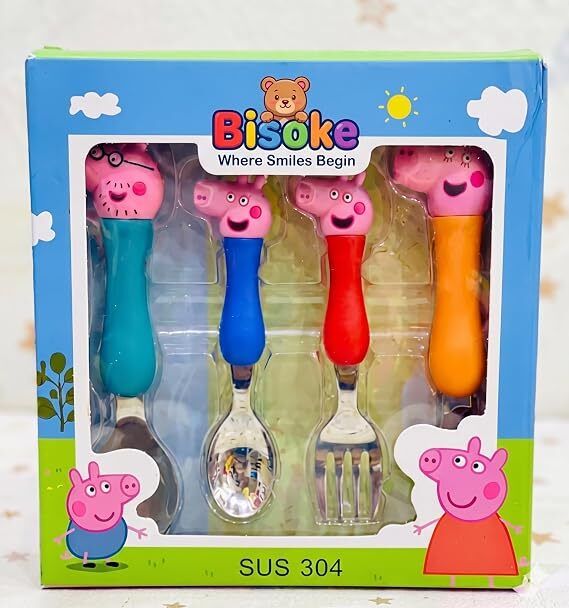 Peppa Pig Cartoon Printed Toy Spoon & Fork Set for Kids Multicolor Stainless Steel Cutlery Set-image-35
