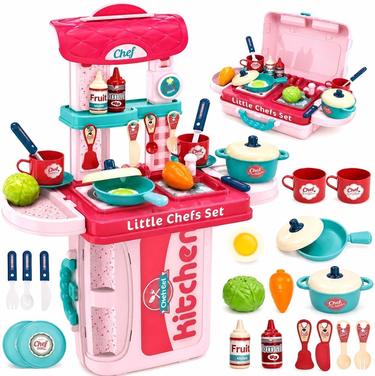 3-in-1 kitchen set for kids with pretend play cooking accessories