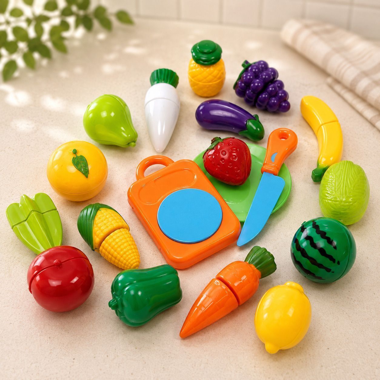 zoobytoys Kids Fruit & Vegetable Cutting Play Set with Chopping Board & Knife-picture-17