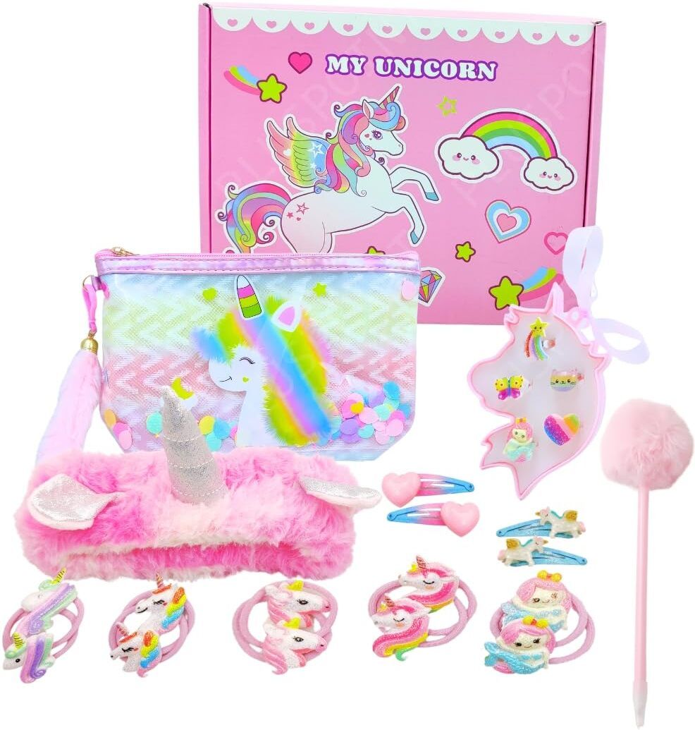pluspoint Unicorn Kids Set Handbag Hair Clips Bracelet Necklace Pen and Plush 23 Pieces-picture-2