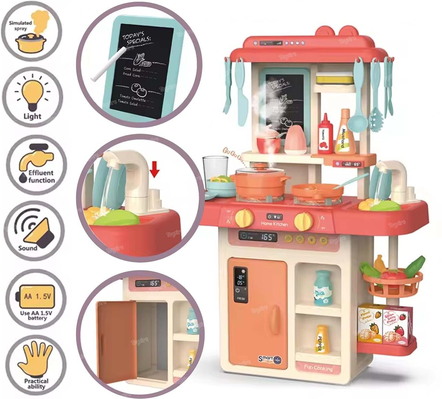 veryke 42 Pcs Kitchen Toy SetT Spray,Light,Sound Pretend Play Set Play Cooking Set-picture-21