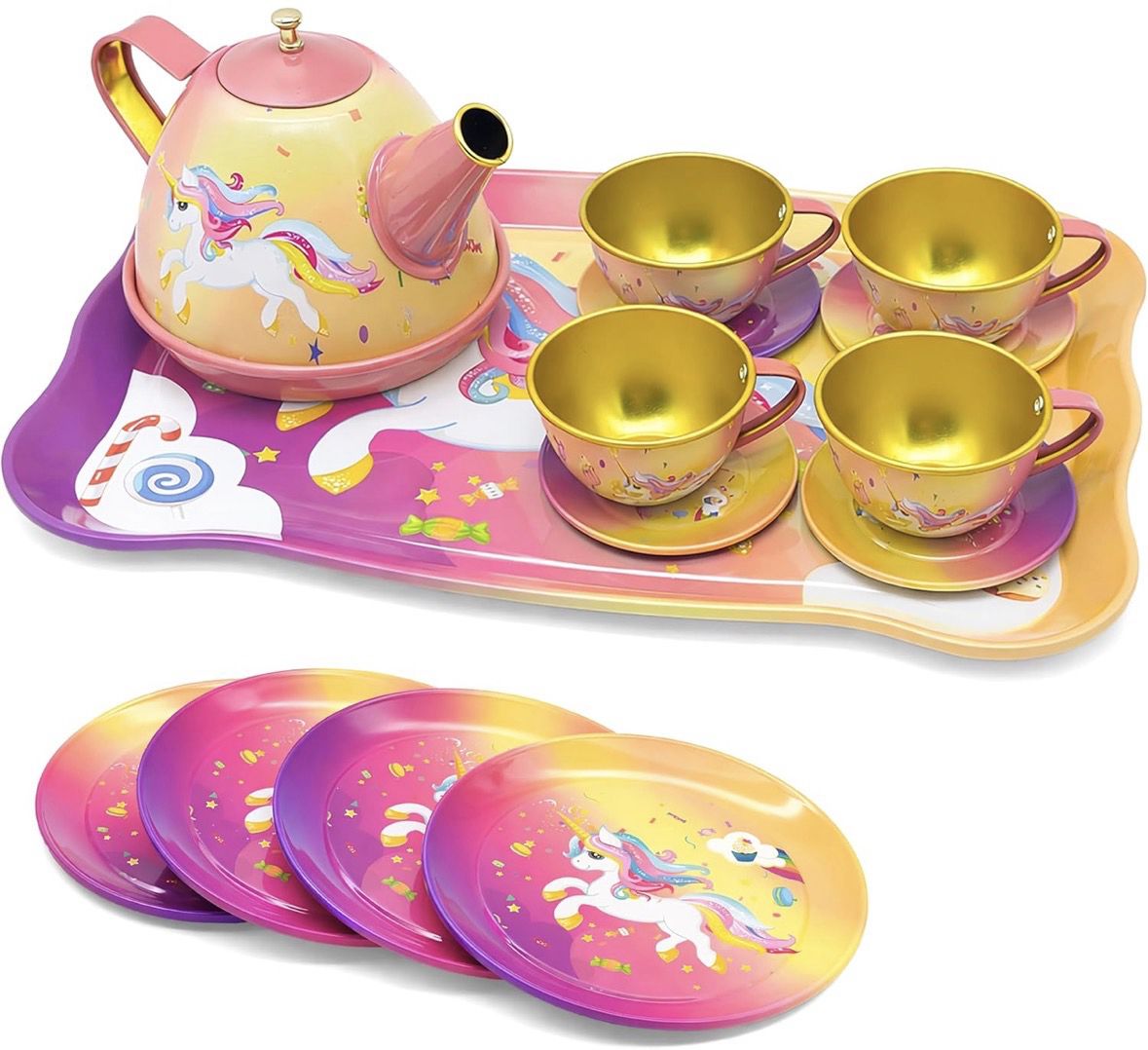 Tea set for kids in unicorn theme -14 pcs set-image-0