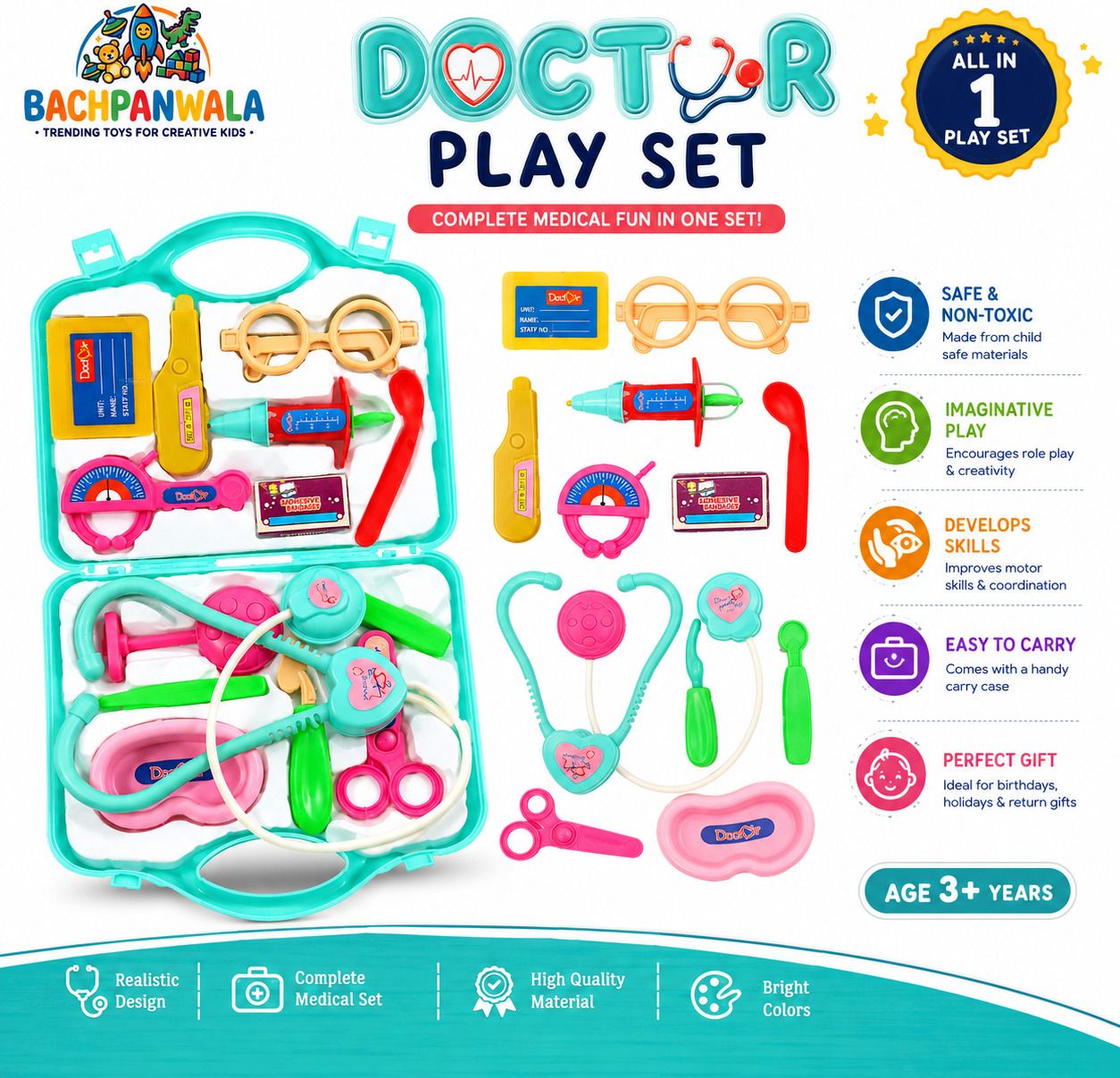 Doctor Play Set Toy Kit with Stethoscope, Medical Tools & Carry Case for Kids-image-47