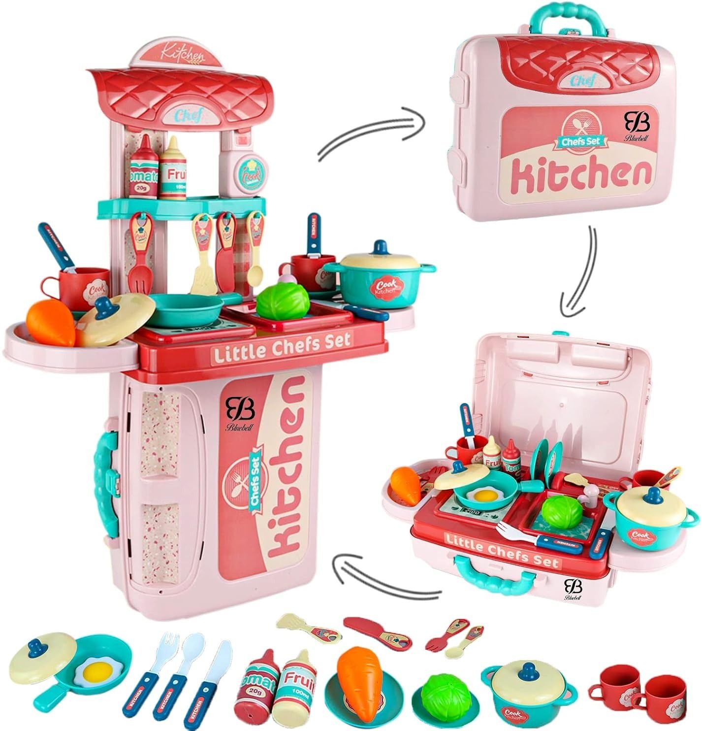 s s enterprise Portable 3 in 1 Kitchen Play Set Toy Suitcase with Cooking Accessories, 1 Pcs-picture-38