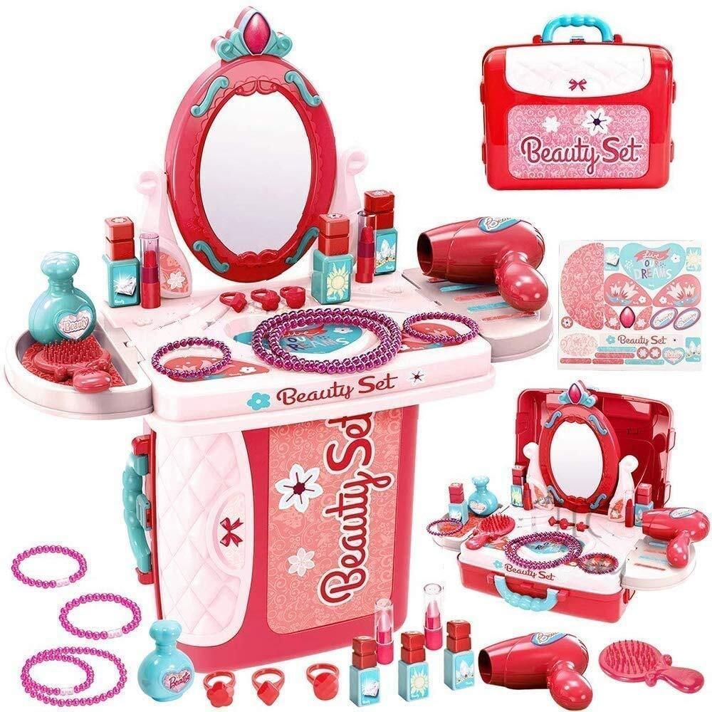 veryke Beauty Set for Kids Girls 3 in 1 Make Up Suitcase Kit Makeup Pretend Play Set-picture-34
