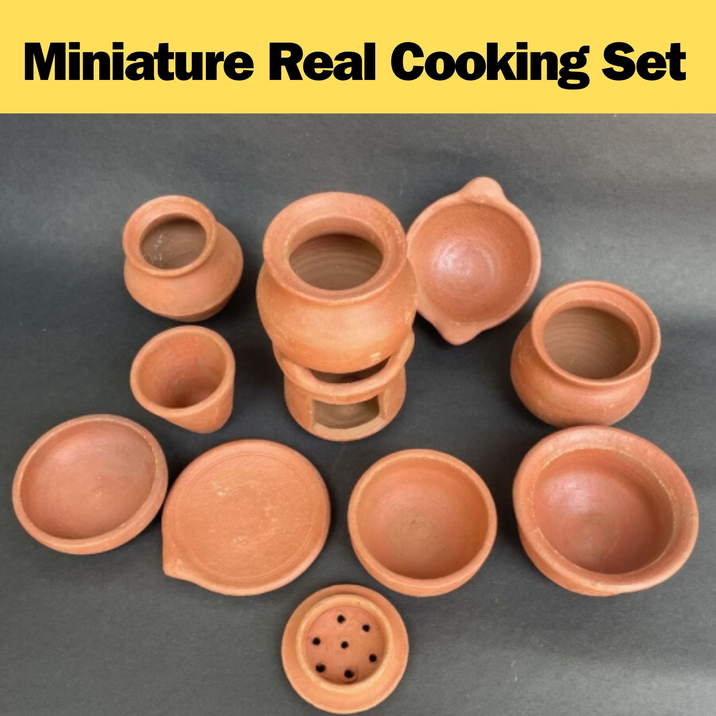 Terracotta/Clay Miniature kitchen / Real Cooking set (12 Pieces in A Set)-image-40